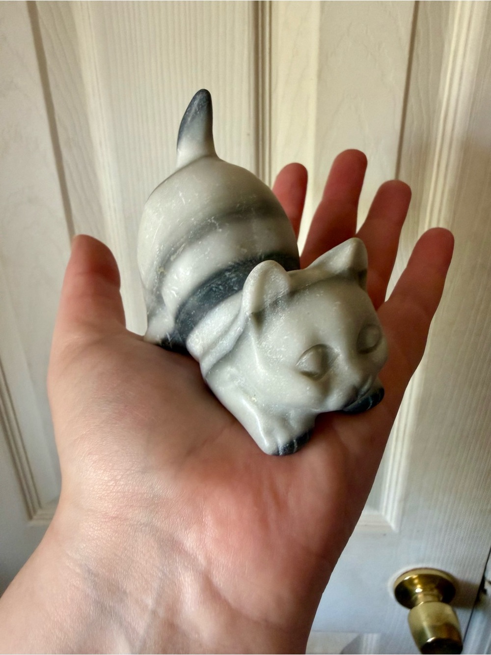 Taiji Jasper Natural Crystal Playful Cat Carving.